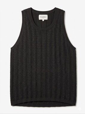 Corridor New York Black Pointelle-Knit Pima Cotton Vest Tank Top Sweater Sz.L